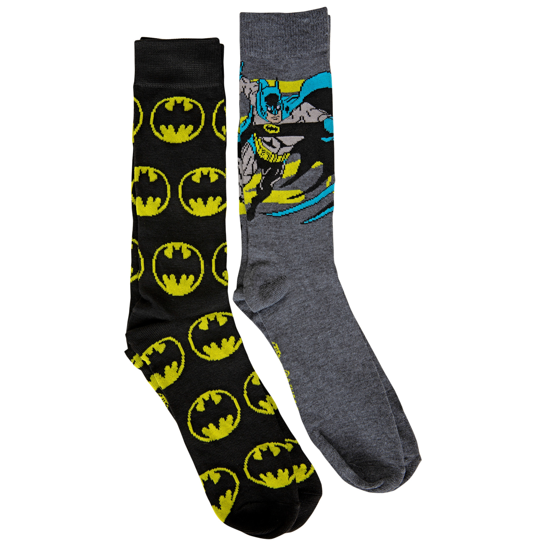 Batman Character and Bat Symbols Men's 2-Pair Pack Crew Socks